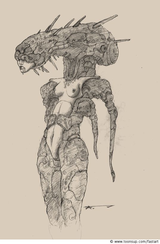 Concept Art / Character Design: cybergenetic creature 1