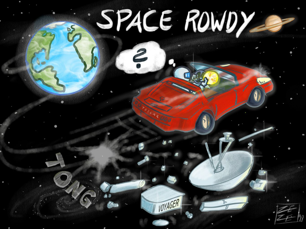 Cartoon: Tesla Weltraum Verkehrsrowdy 1