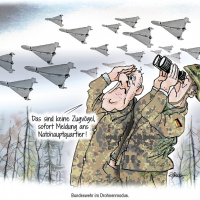 Karrikatur: Bundeswehr im Drohnenmodus 1