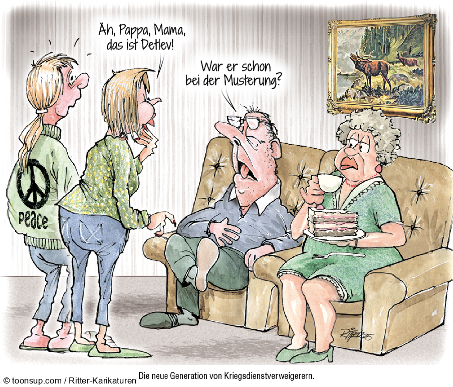 Karrikatur: Kriegsdienstverweigerer 1