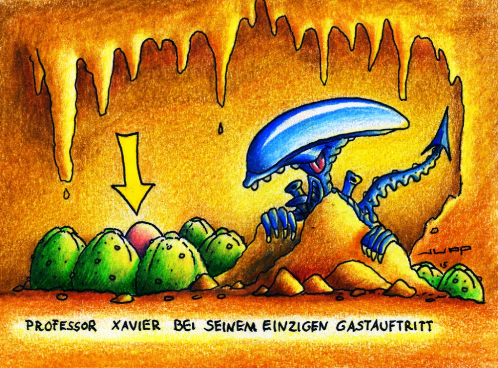 Cartoon: Alien vs Xavier 1