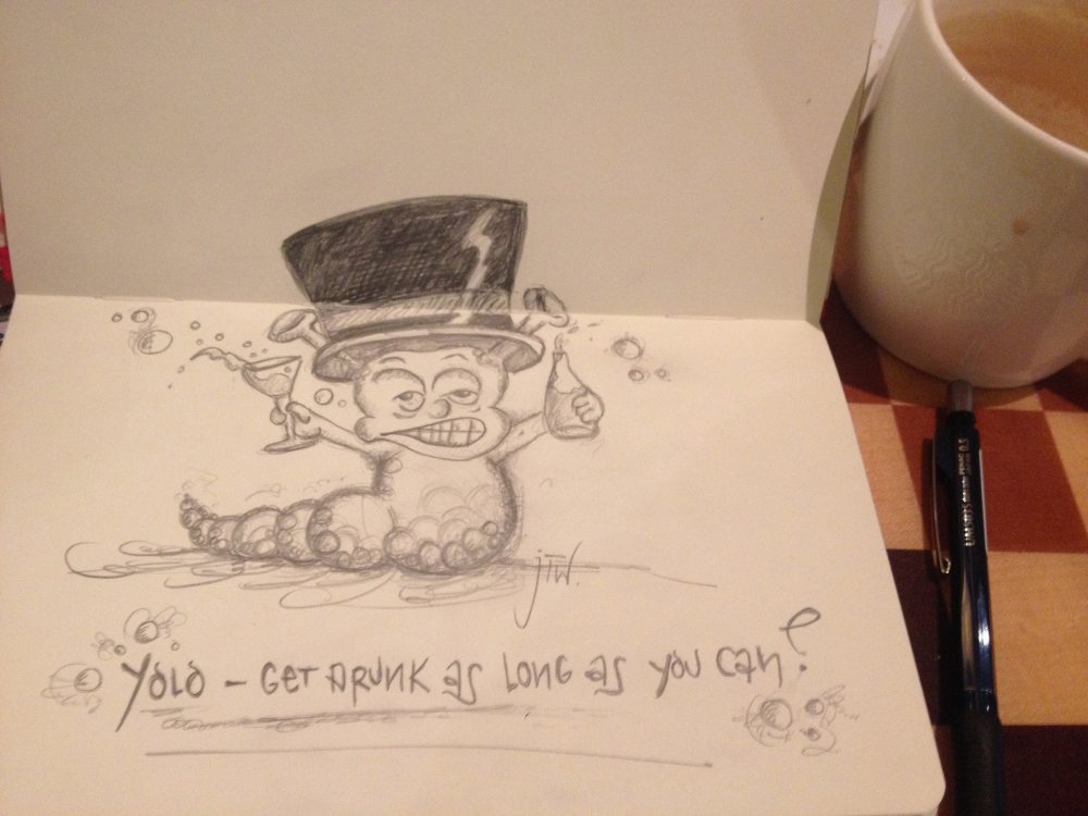 Cartoon: Betrunkene Raupe mit Hut 1