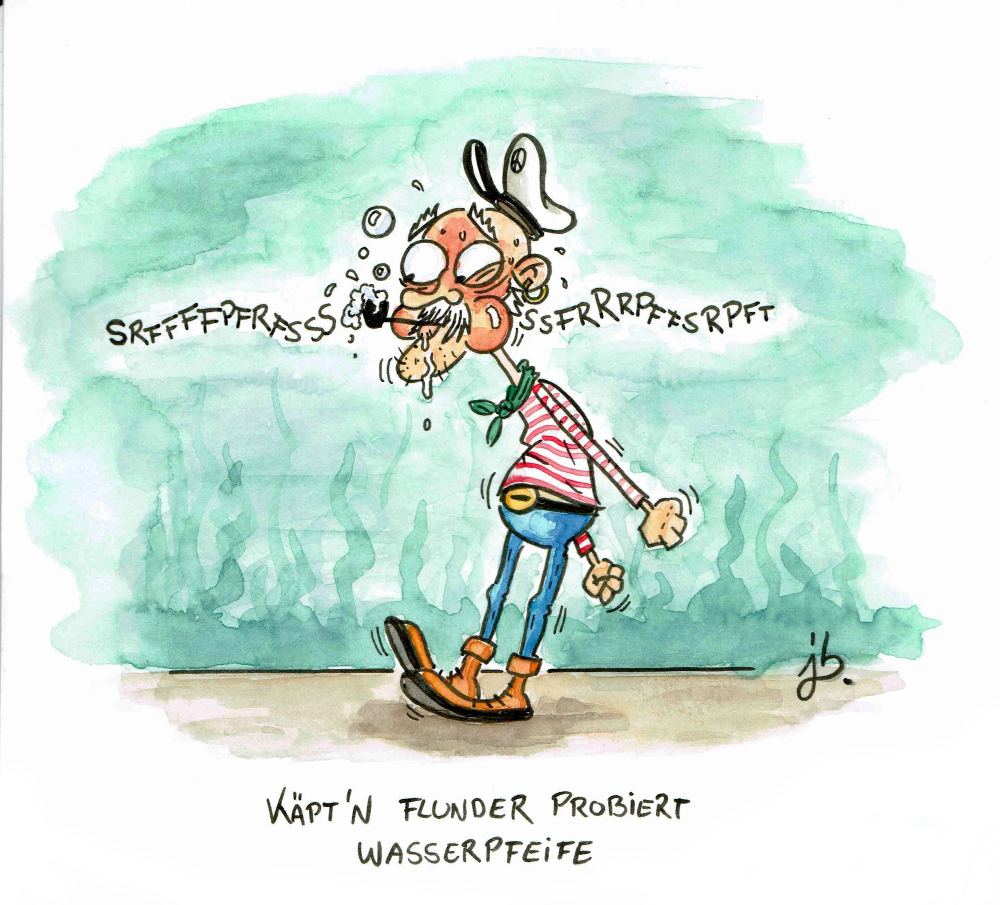 Cartoon: Käptn Flunder probiert Wasserpfeife 1