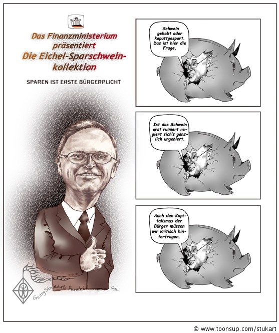 Karrikatur: Die Eichel-Sparschweinkollektion. Karikatur 2003 1