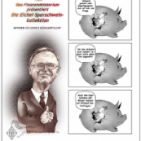 Die Eichel-Sparschweinkollektion. Karikatur 2003