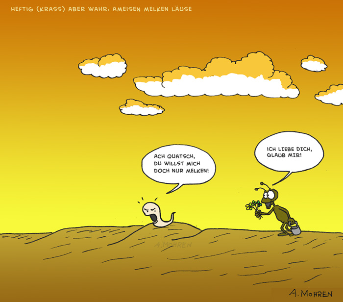 Cartoon: Ameisen melken Läuse 1