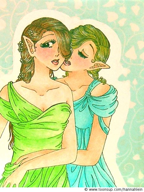Illustration: Zwei Elfen (Geburtstagskarte für meine Schwester) 1